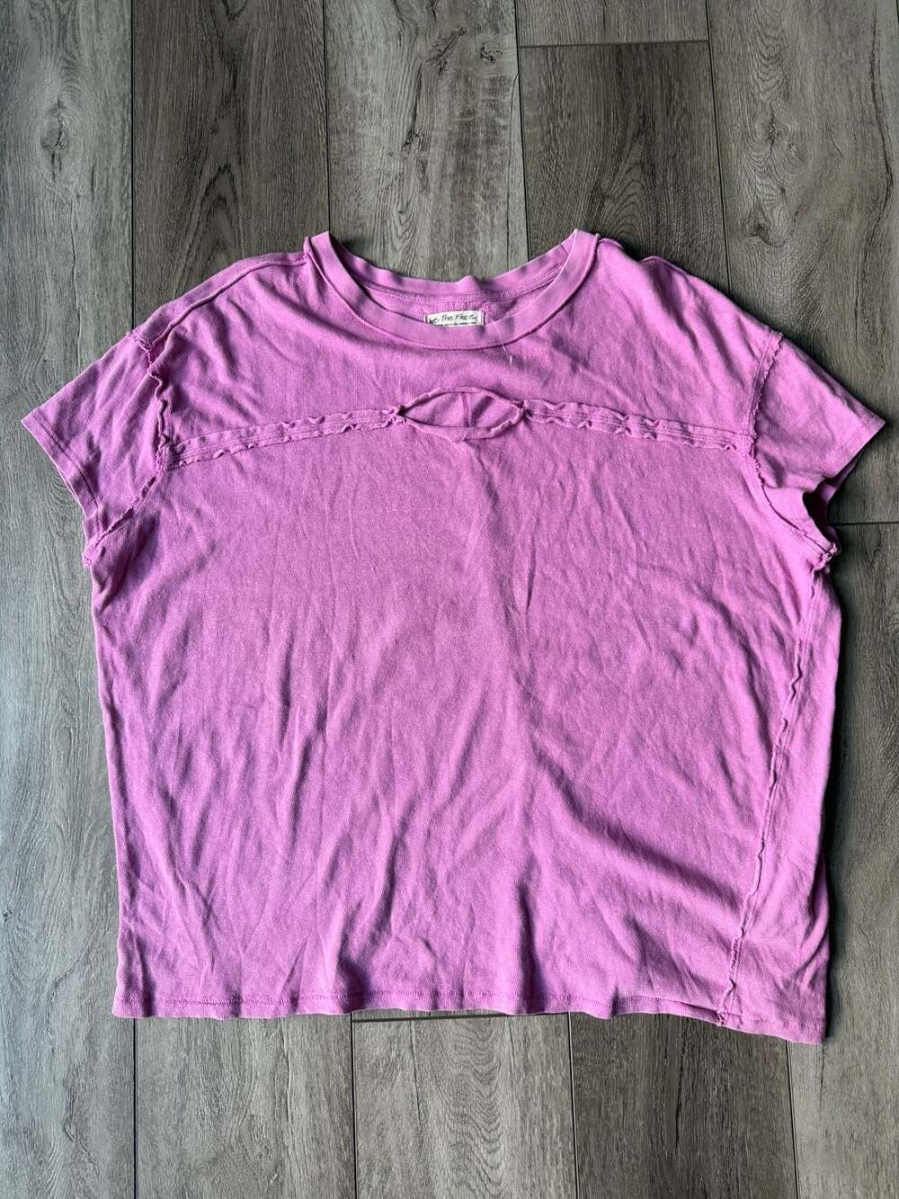 We The Free Free People Pinkish Purple Cut Out Short Sleeve Oversized T-Shirt
